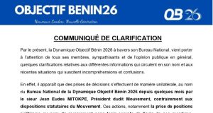 BENIN/Crise au sein de la Dynamique Objectif Bénin 2026 : Le Bureau National dénonce la gestion solitaire du président et annonce des mesures fortes