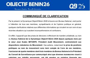 BENIN/Crise au sein de la Dynamique Objectif Bénin 2026 : Le Bureau National dénonce la gestion solitaire du président et annonce des mesures fortes